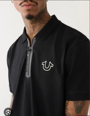 True Religion Black Quarter Zip Polo Shirt Large